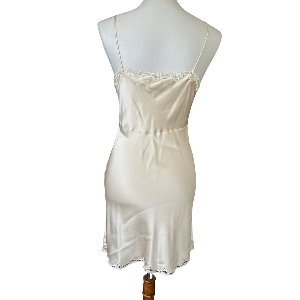 Vintage 90s Silk Lace Trim Negligee Chemise Ivory Cream Small - Picture 4 of 10